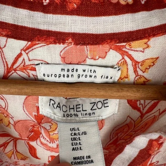 Rachel Zoe Linen Flax Button Up Top Size Large Summer Spring Lightweight Floral - Picture 2 of 6